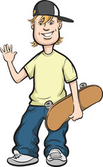 happy teenager with skateboard - PNG image with transparent background