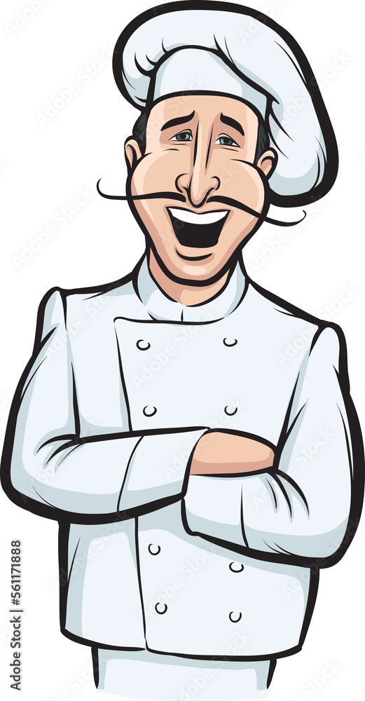 Poster standing smiling chef cook with speech balloon - png image with transparent background