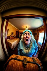 Fototapeta na wymiar The Terrifying Sight of Mother-In-Law with a Suitcase, AI Generated Image of An Unwanted Guest Visit 