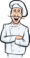 standing smiling chef cook with speech balloon - PNG image with transparent background