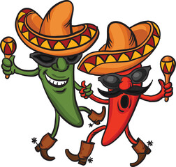 two dancing cartoon mexican peppers - PNG image with transparent background