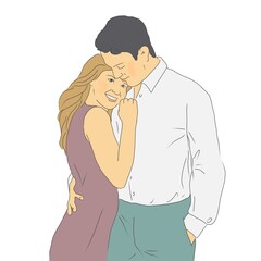 A couple in love hugs and the man wants to kiss the girl