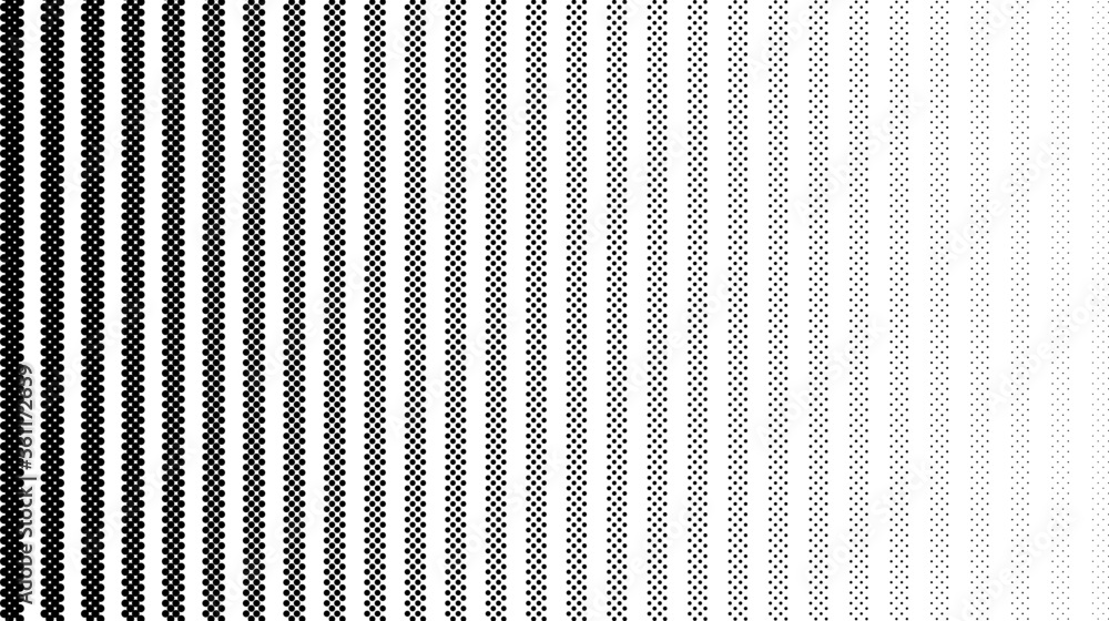 Poster dotted fading lines pattern. black and white vanishing stipple background. vertical dots stripes wal