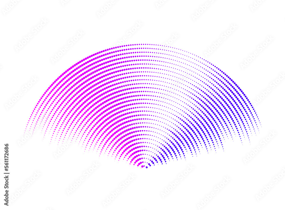 Poster Purple sound wave signal. Radio or music audio concept. Epicentre or radar icon. Radial signal or vibration elements. Impulse curve lines. Concentric ripple semi circles.