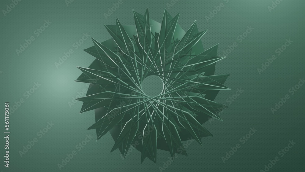 Aufkleber illustration of abstract green art of surreal 3d background with moving blades in a spiral pattern w