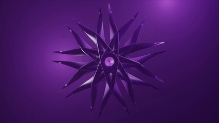 Illustration of purple color scene where an abstract sci-fi object at the center. 3D render purple flower shape motion graphics