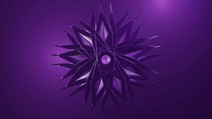 Illustration of purple color scene where an abstract sci-fi object at the center. 3D render purple flower shape motion graphics