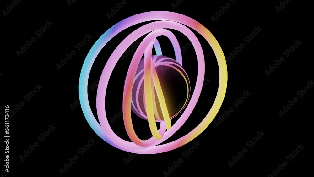 Poster illustration of abstract seamless loop 3d render neon circle. colorful neon circles abstract futuris