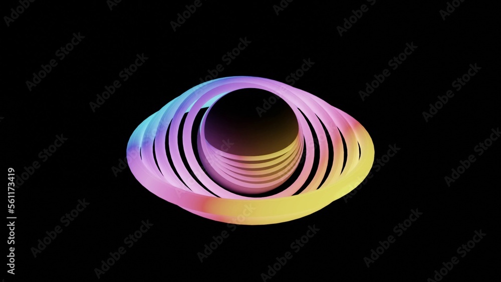 Poster illustration of abstract seamless loop 3d render neon circle. colorful neon circles abstract futuris