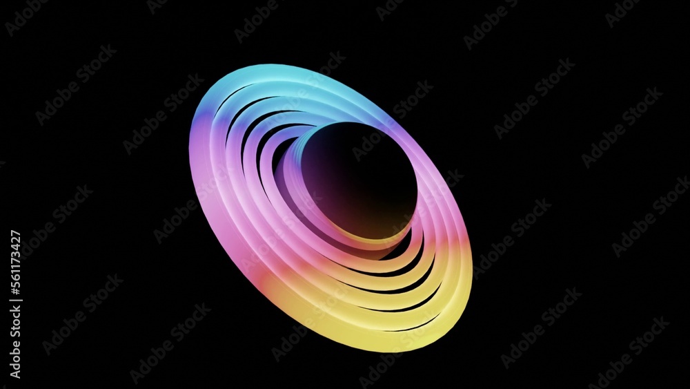 Poster illustration of abstract seamless loop 3d render neon circle. colorful neon circles abstract futuris