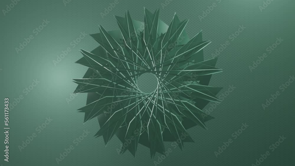 Aufkleber 4k video seamless loop of abstract green art of surreal 3d background with moving blades in a spiral