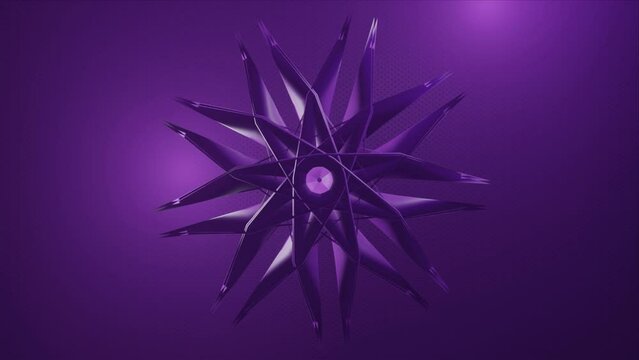 4K video animation of purple color scene where an abstract sci-fi object rotating seamless loop at the center. 3D render purple flower shape motion graphics