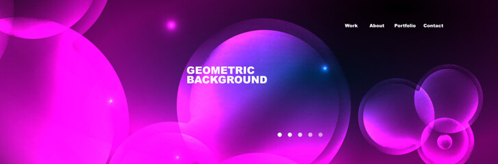 Shiny neon circles and bubbles, dark abstract background with blurred magic neon light, wallpaper design