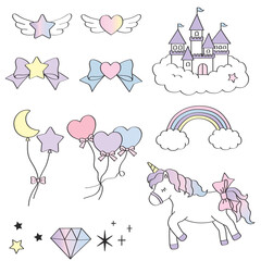 ゆめかわ　ユニコーン　イラスト　セット