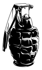 Isolated illustration of a fragmentation grenade. Military weapon. The Mark Two is an American defensive hand grenade.