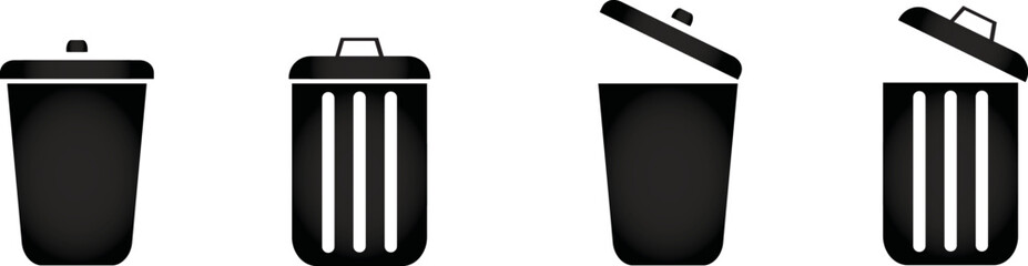 Trash bin icon. Waste bin vector set. Garbage container bucket. Delete rubbish sign. Trash basket dustbin.