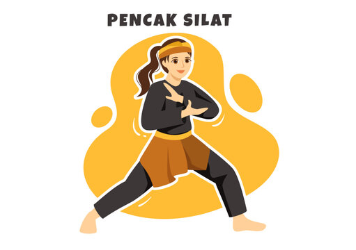 Pencak Silat Sport Illustration with People Pose Martial Artist from Indonesia for Web Banner or Landing Page in Flat Cartoon Hand Drawn Templates