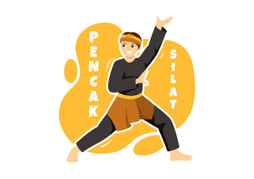 Pencak Silat Sport Illustration with People Pose Martial Artist from Indonesia for Web Banner or Landing Page in Flat Cartoon Hand Drawn Templates