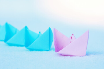 Leadership Concept With Paper Ships.  new ideas, creative idea.