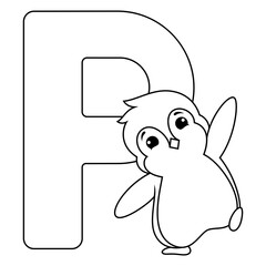 Illustration of P letter for Penguin 