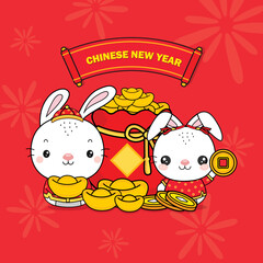Chinese New Year 2023 Year of the Rabbit with wealth gold money.