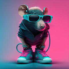 style rat with shoes and sunglasses 3 - obrazy, fototapety, plakaty