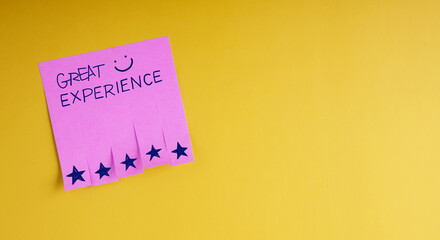 Customer Experiences Concept. Happy Client Rate Five Star and Smiling Face on Satisfaction Surveys...