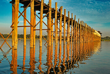 beatyful view at u bein bridge at sunset in Mandalay, Myanmar
