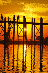 beatyful view at u bein bridge at sunset in Mandalay, Myanmar