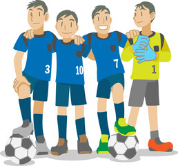 肩を組むジュニアサッカーチームの子供たち
