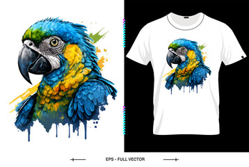 Blue Macaw Tropical parrots Bird Tshirt design,  stylish t-shirt and apparel trendy design bird © YuDwi Studio