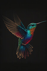 Fototapeta na wymiar hummingbird, dark, colourful, AI
