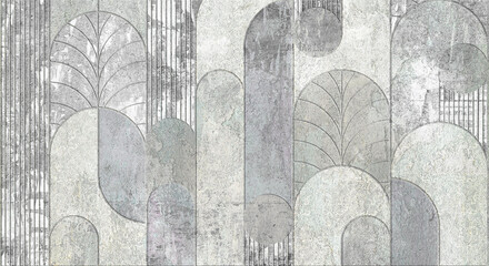 Grunge concrete wall with ornaments and prints. Digital tiles design. damask patchwork  - 561180847