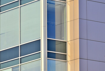 Fragment of the facade of an office building on a winter day