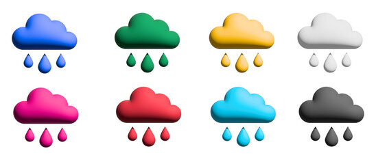 Fototapeta na wymiar Rainy 3d icon set, colorful symbols graphic elements