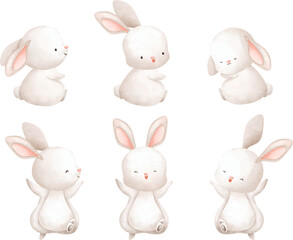 Fototapeta premium Watercolor Illustration set of White Rabbit
