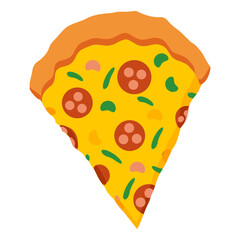 Cartoon slice of pizza flat illustration isolated on white background. Vector EPS 10
