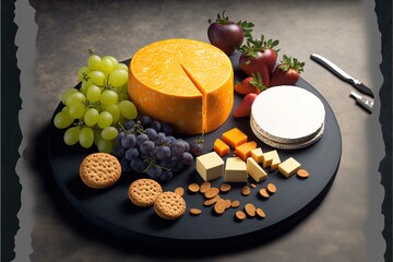 Fototapeta na wymiar Gourmet Cheese and Fruit Platter with Crackers - Perfect for a Delicious and Healthy Meal