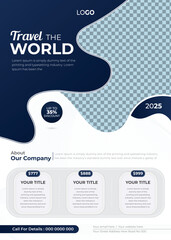Tour and Travel Sale Flyer Explore World Poster Brochure Design Layout Space for Photo Background for Travel Agency