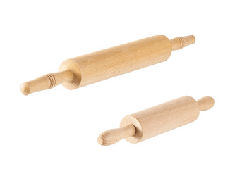 wooden rolling pin isolated on white background with clipping path.