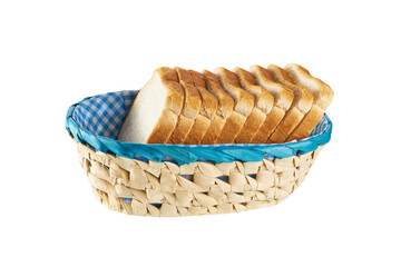 White bread in basket isolated on white background with clipping path.