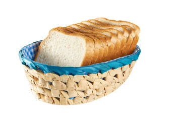 Toast bread in a basket isolated on white background with clipping path.