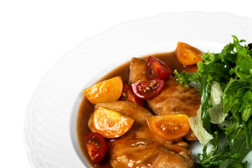 Grilled chicken breasts and vegetables