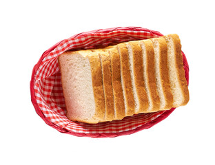 White bread in basket isolated on white background with clipping path, top view.