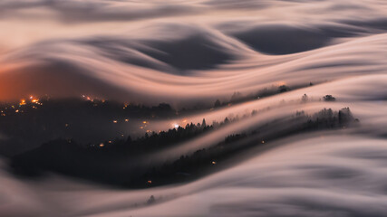 Sunset fog over Mill Valley, California, USA