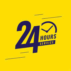 24 hours everyday service assistant background with clock sign - obrazy, fototapety, plakaty