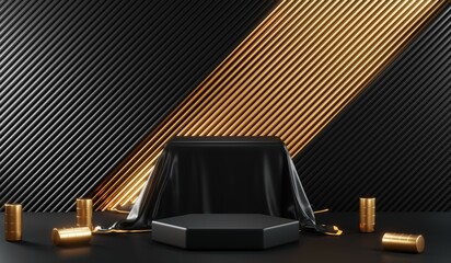 3D rendering of black podium background for black friday product on podium