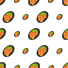 cartoon karaage, japanese food seamless pattern on colorful background
