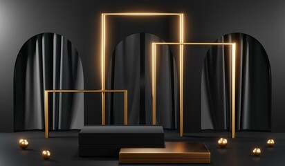 Obraz premium 3D rendering of black podium background for black friday product on podium