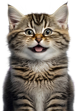 Cute funny smiling kitten, illustration on transparent background